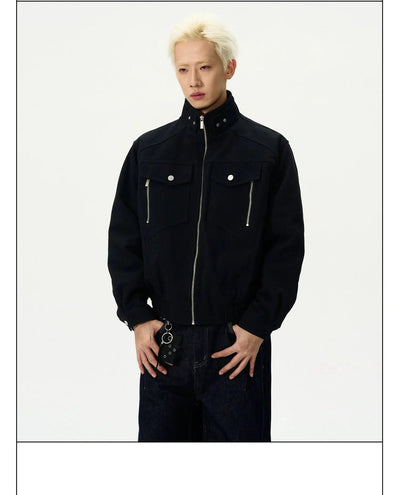 Zip & Buttons Detail Short Jacket Korean Street Fashion Jacket By A PUEE Shop Online at OH Vault