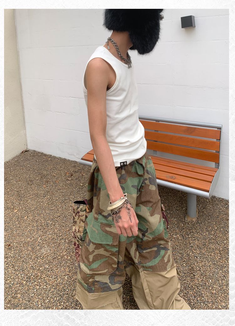 Spliced Half Camouflage Pants Korean Street Fashion Pants By Pioneer of Heroism Shop Online at OH Vault