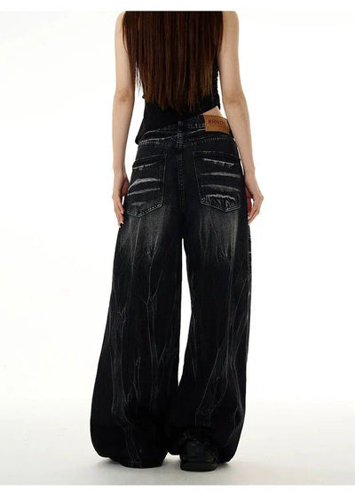 Lightning Pattern Wide Jeans Korean Street Fashion Jeans By 77Flight Shop Online at OH Vault