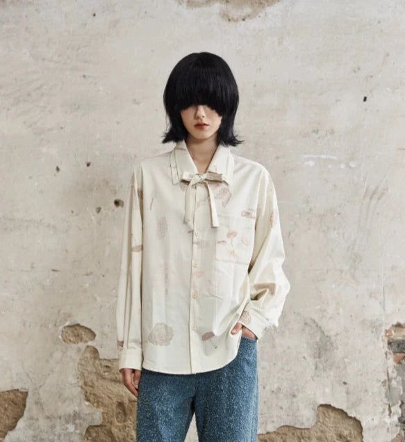 Ribbon Tie Vintage Shirt Korean Street Fashion Shirt By 11St Crops Shop Online at OH Vault