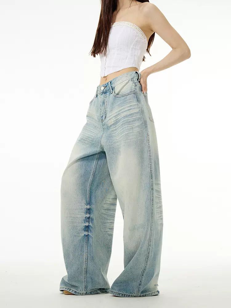 Oversized Light Washed Jeans Korean Street Fashion Jeans By 77Flight Shop Online at OH Vault