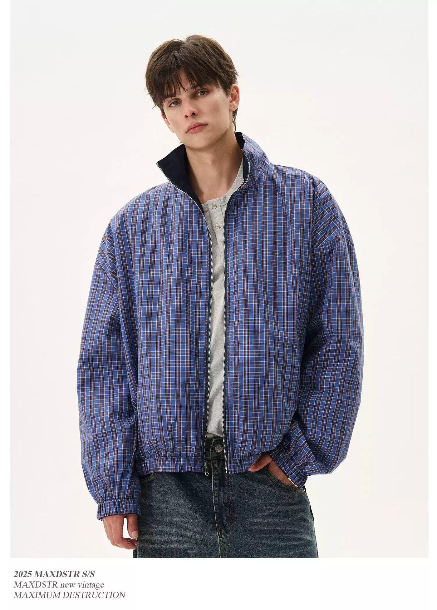 Three-Bar Plaid Reversible Jacket Korean Street Fashion Jacket By MaxDstr Shop Online at OH Vault