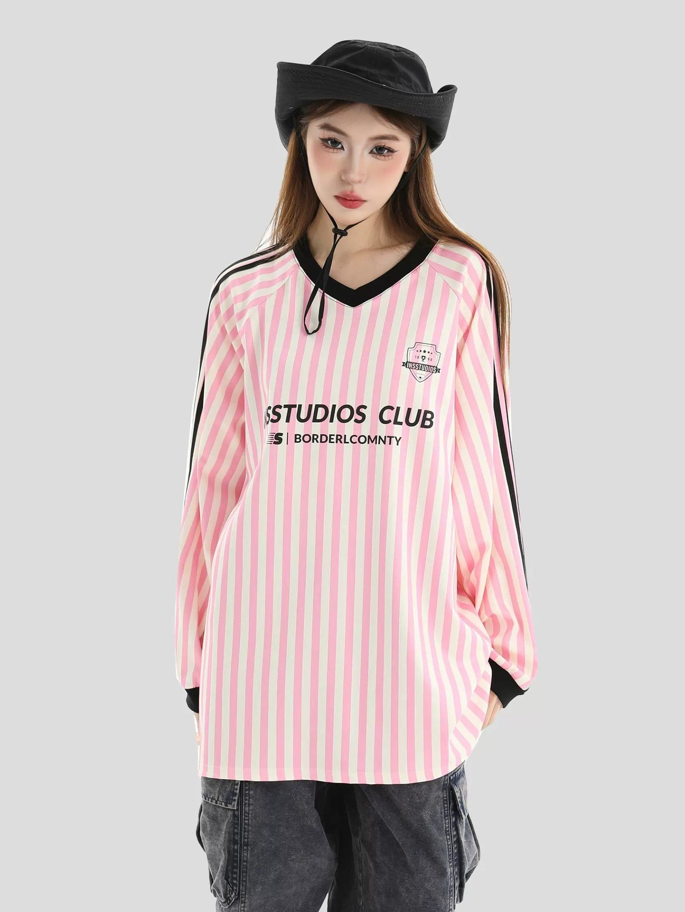 Striped Soccer Long Sleeve T-Shirt Korean Street Fashion T-Shirt By INS Korea Shop Online at OH Vault