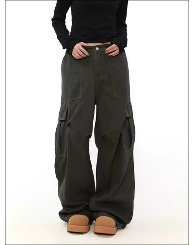 Pleated Wide Fit Cargo Pants Korean Street Fashion Pants By Mr Nearly Shop Online at OH Vault