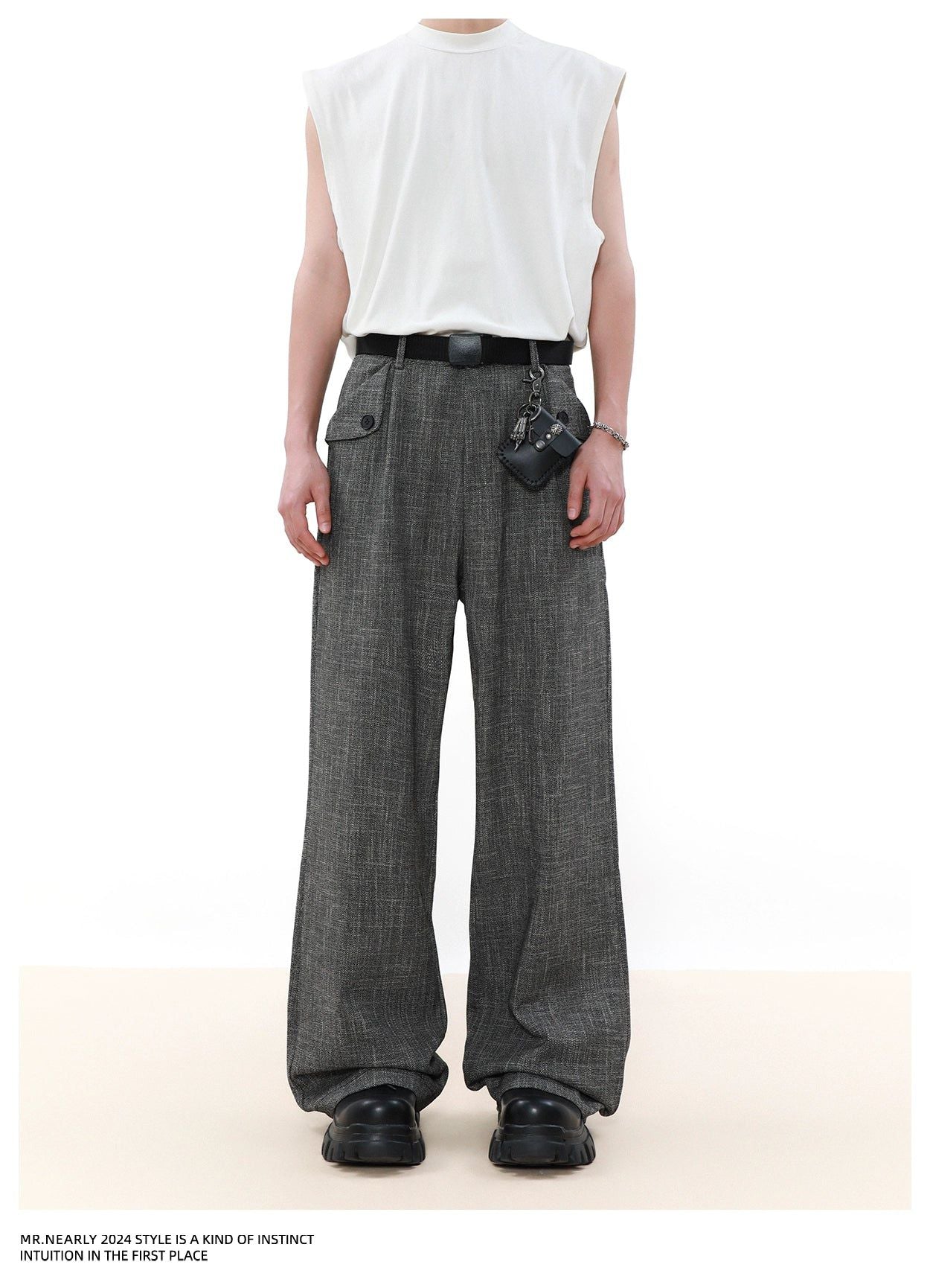 Flap Pocket Textured Trousers Korean Street Fashion Trousers By Mr Nearly Shop Online at OH Vault