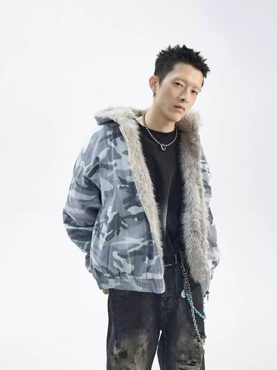 Faux Fur Camouflage Jacket Korean Street Fashion Jacket By Ash Dark Shop Online at OH Vault