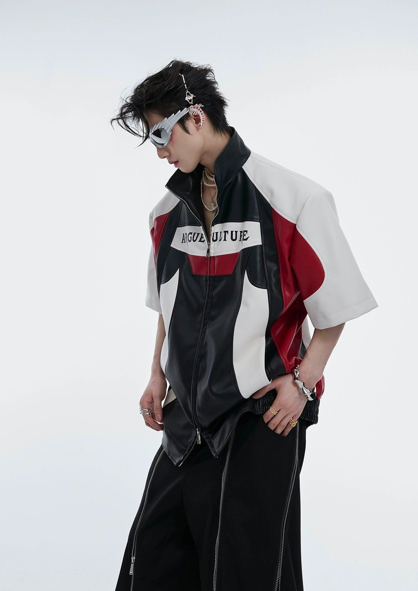 Color Block PU Leather Shirt Korean Street Fashion Shirt By Argue Culture Shop Online at OH Vault