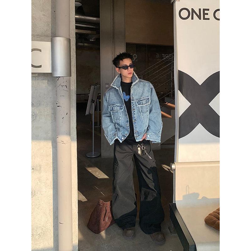 Raw Edge Flap Pocket Denim Jacket Korean Street Fashion Jacket By Poikilotherm Shop Online at OH Vault