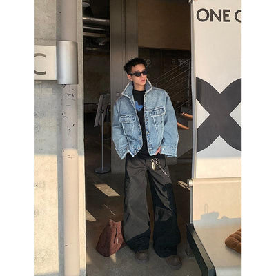 Raw Edge Flap Pocket Denim Jacket Korean Street Fashion Jacket By Poikilotherm Shop Online at OH Vault