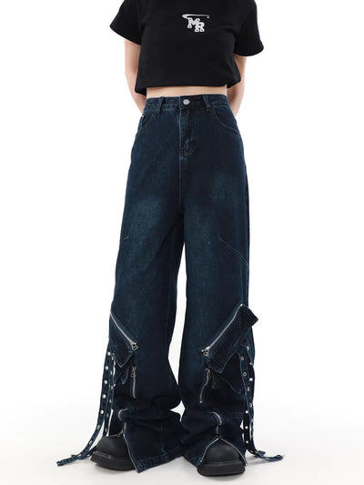 Strapped Tilted Pocket Jeans Korean Street Fashion Jeans By Mr Nearly Shop Online at OH Vault