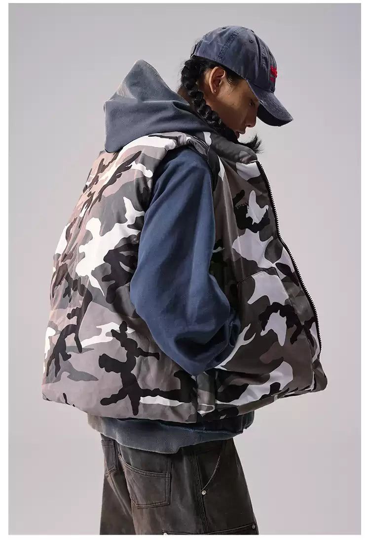 Reversible Camouflage Puffer Vest Korean Street Fashion Vest By Remedy Shop Online at OH Vault