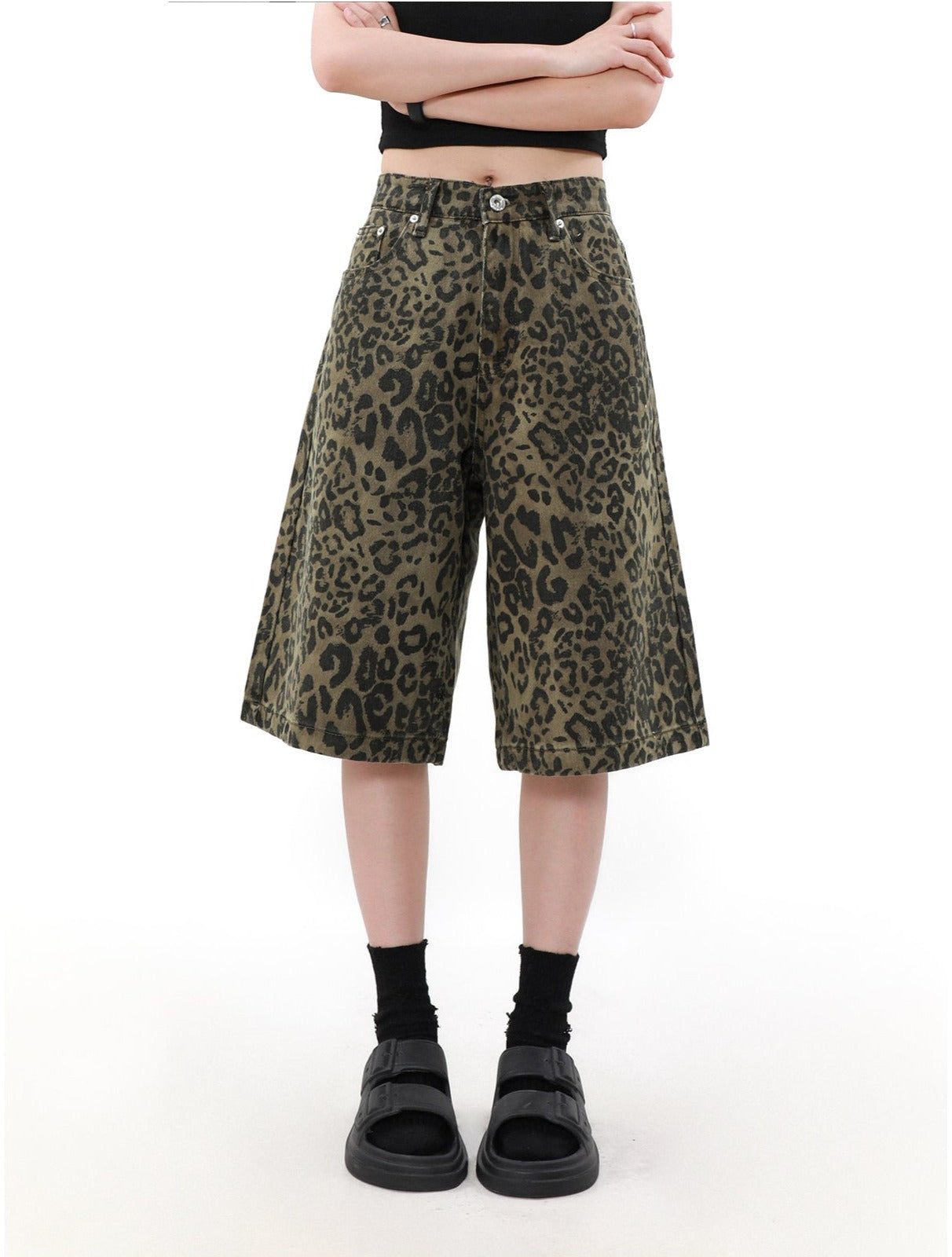 Leopard Pattern Denim Shorts Korean Street Fashion Shorts By Mr Nearly Shop Online at OH Vault