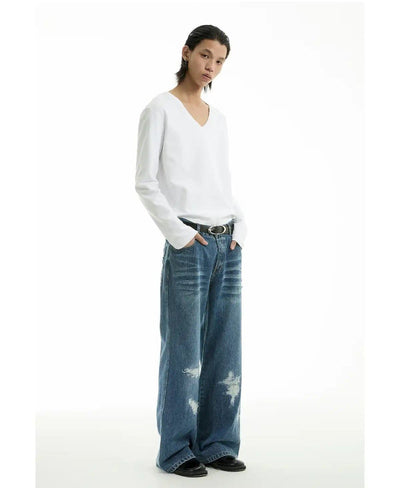 Distressed Scratches Whiskers Jeans Korean Street Fashion Jeans By Funky Fun Shop Online at OH Vault