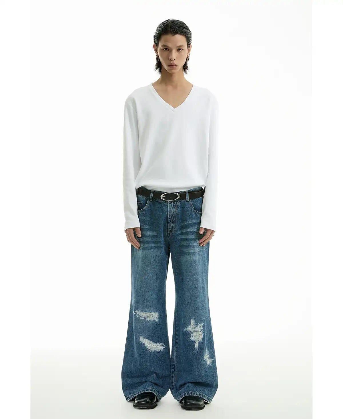 Distressed Scratches Whiskers Jeans Korean Street Fashion Jeans By Funky Fun Shop Online at OH Vault