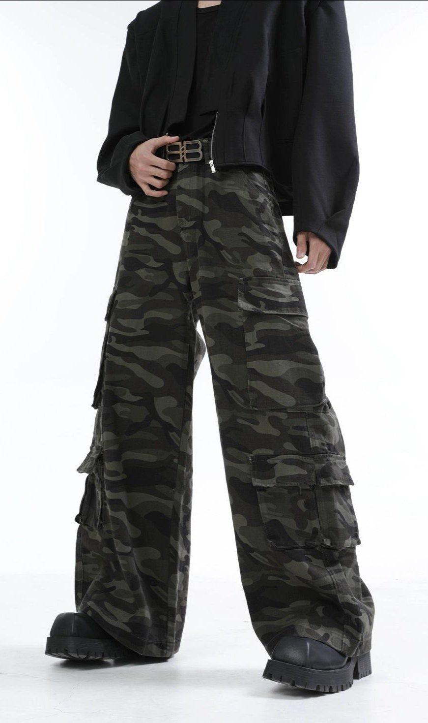 Camouflage Multi-Pocket Wide Jeans Korean Street Fashion Jeans By Turn Tide Shop Online at OH Vault