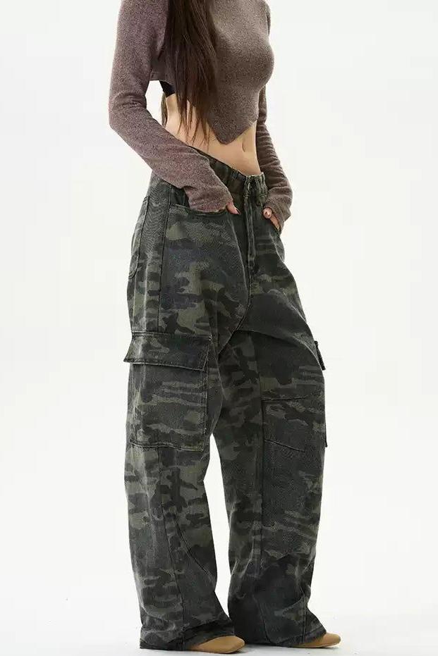 Camouflage Pattern Cargo Jeans Korean Street Fashion Jeans By 77Flight Shop Online at OH Vault