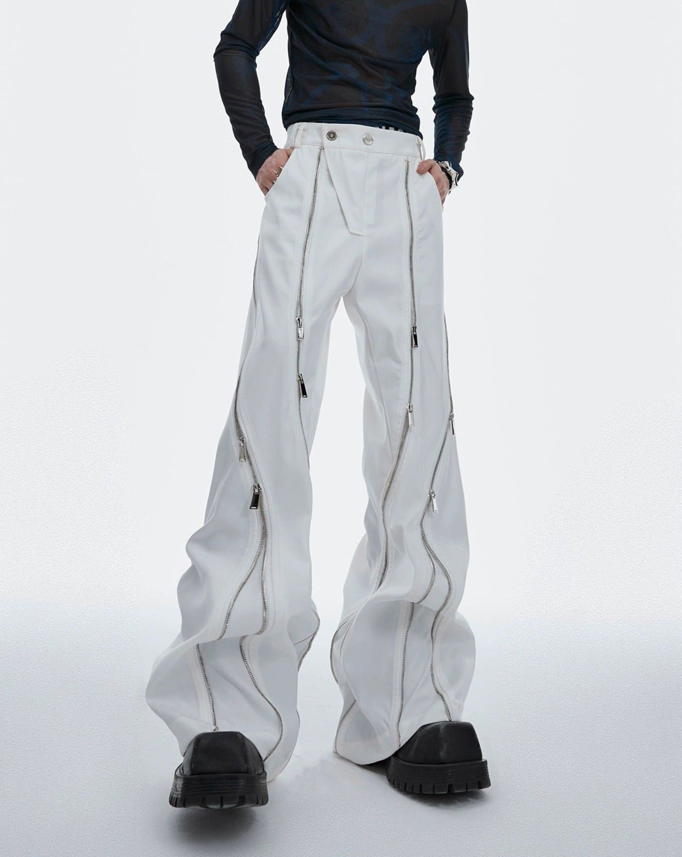 Two-Zip Diagonal Lines Pants Korean Street Fashion Pants By Argue Culture Shop Online at OH Vault