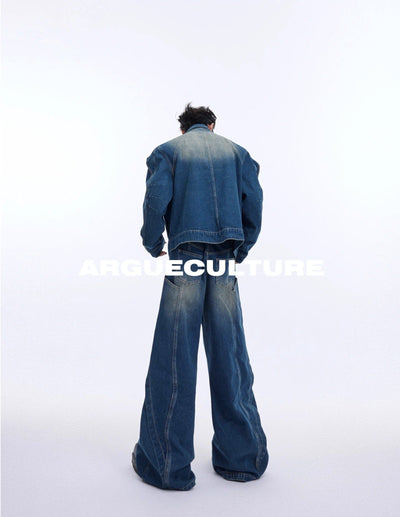 Structured Faded Denim Jacket & Jeans Set Korean Street Fashion Clothing Set By Argue Culture Shop Online at OH Vault