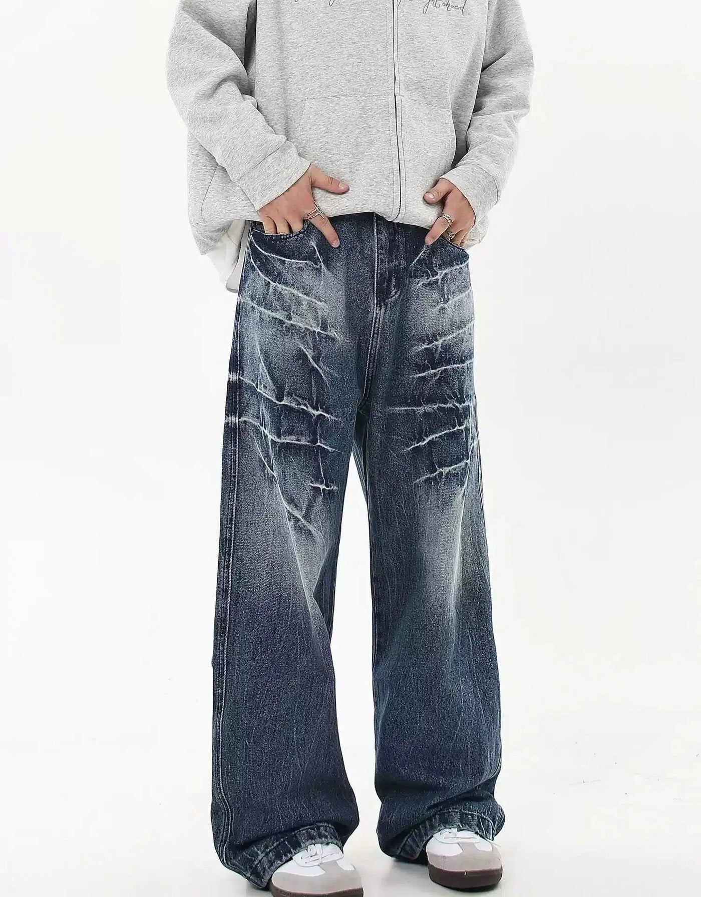 Lightning Cracked Jeans Korean Street Fashion Jeans By Blacklists Shop Online at OH Vault