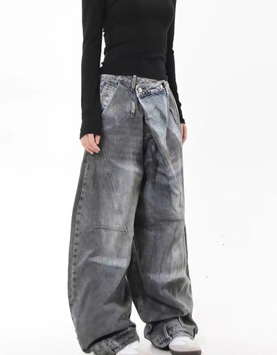 Asymmetric Distressed Curved Jeans Korean Street Fashion Jeans By Blacklists Shop Online at OH Vault