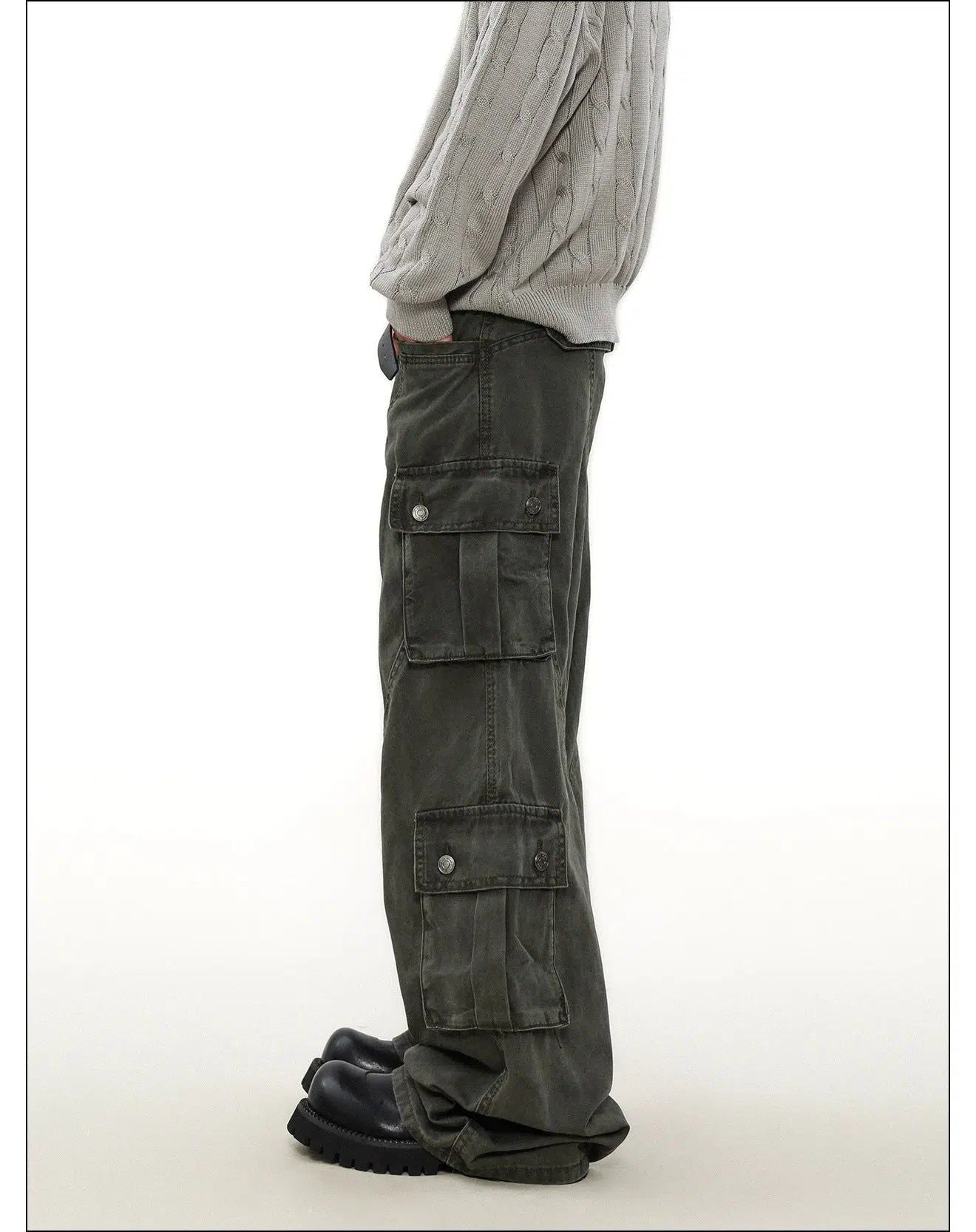 Wide Leg Faded Cargo Pants Korean Street Fashion Pants By Mr Nearly Shop Online at OH Vault