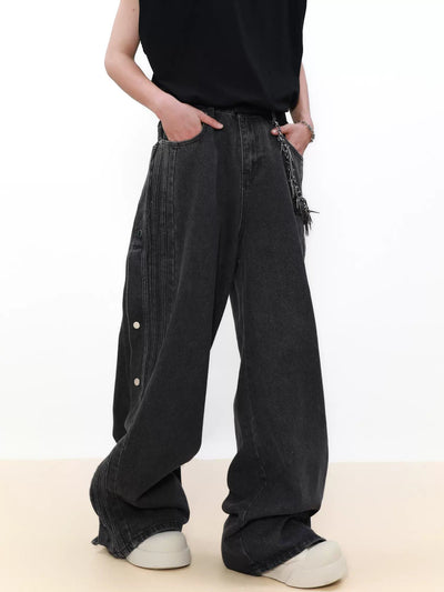 Buttoned Sides Washed Jeans Korean Street Fashion Jeans By Mr Nearly Shop Online at OH Vault