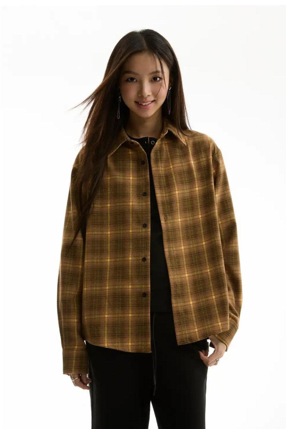 Relaxed Fit Plaid Pattern Shirt Korean Street Fashion Shirt By Funky Fun Shop Online at OH Vault