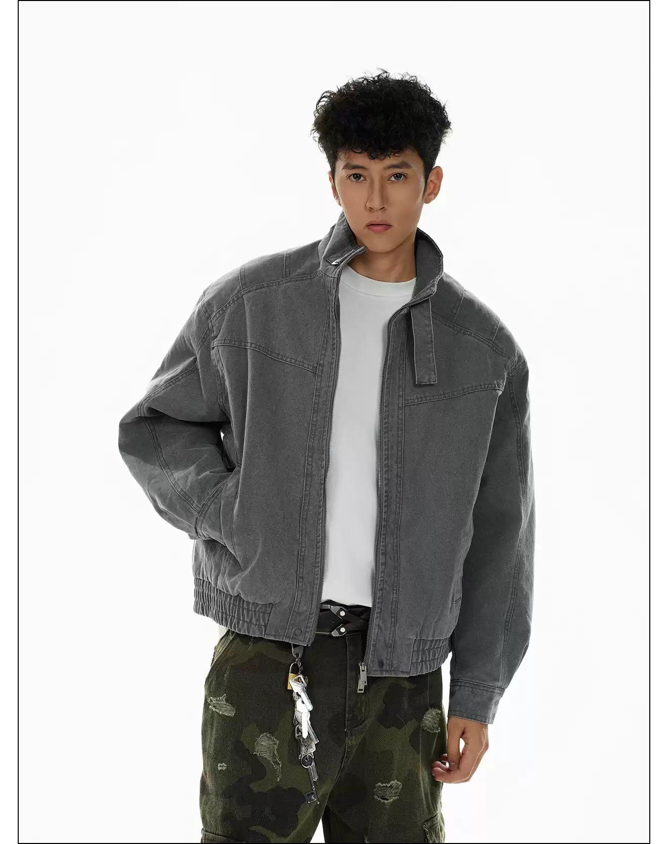 Structured Washed Neck Strap Jacket Korean Street Fashion Jacket By Mr Nearly Shop Online at OH Vault