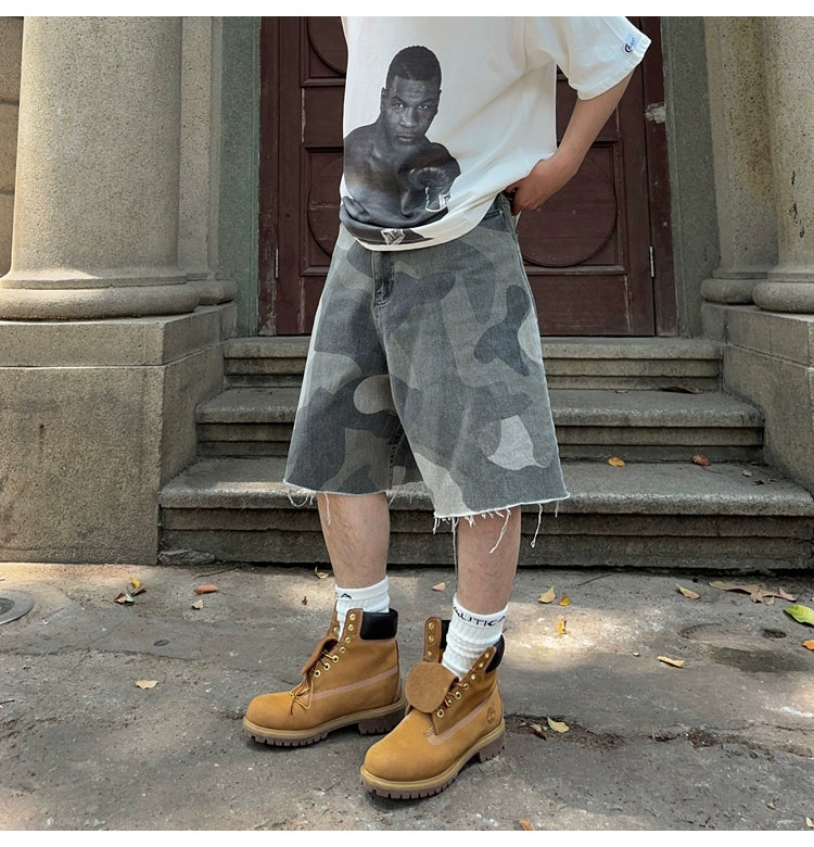 Raw Ends Camouflage Denim Shorts Korean Street Fashion Shorts By FATE Shop Online at OH Vault