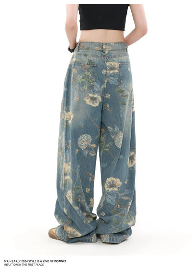 Faded Floral Pattern Jeans Korean Street Fashion Jeans By Mr Nearly Shop Online at OH Vault