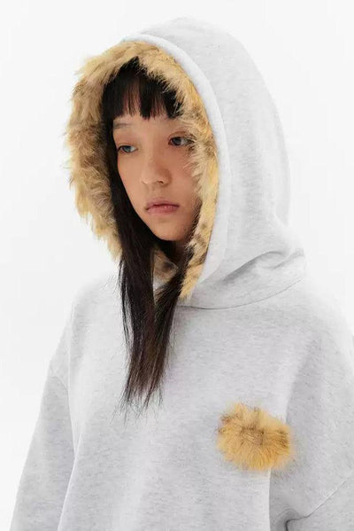 Faux Fur Detail Comfty Hoodie Korean Street Fashion Hoodie By Crying Center Shop Online at OH Vault