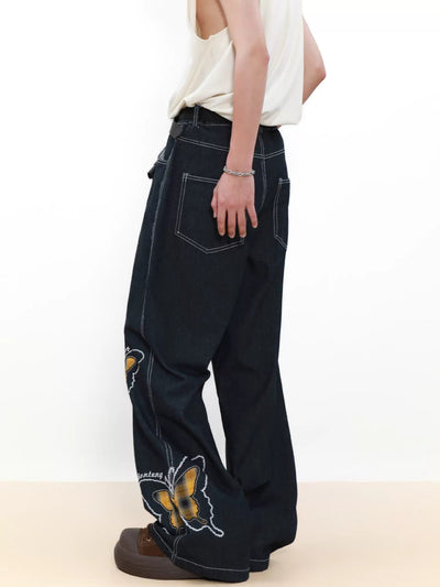 Stitched Plaid Butterflies Jeans Korean Street Fashion Jeans By Mr Nearly Shop Online at OH Vault