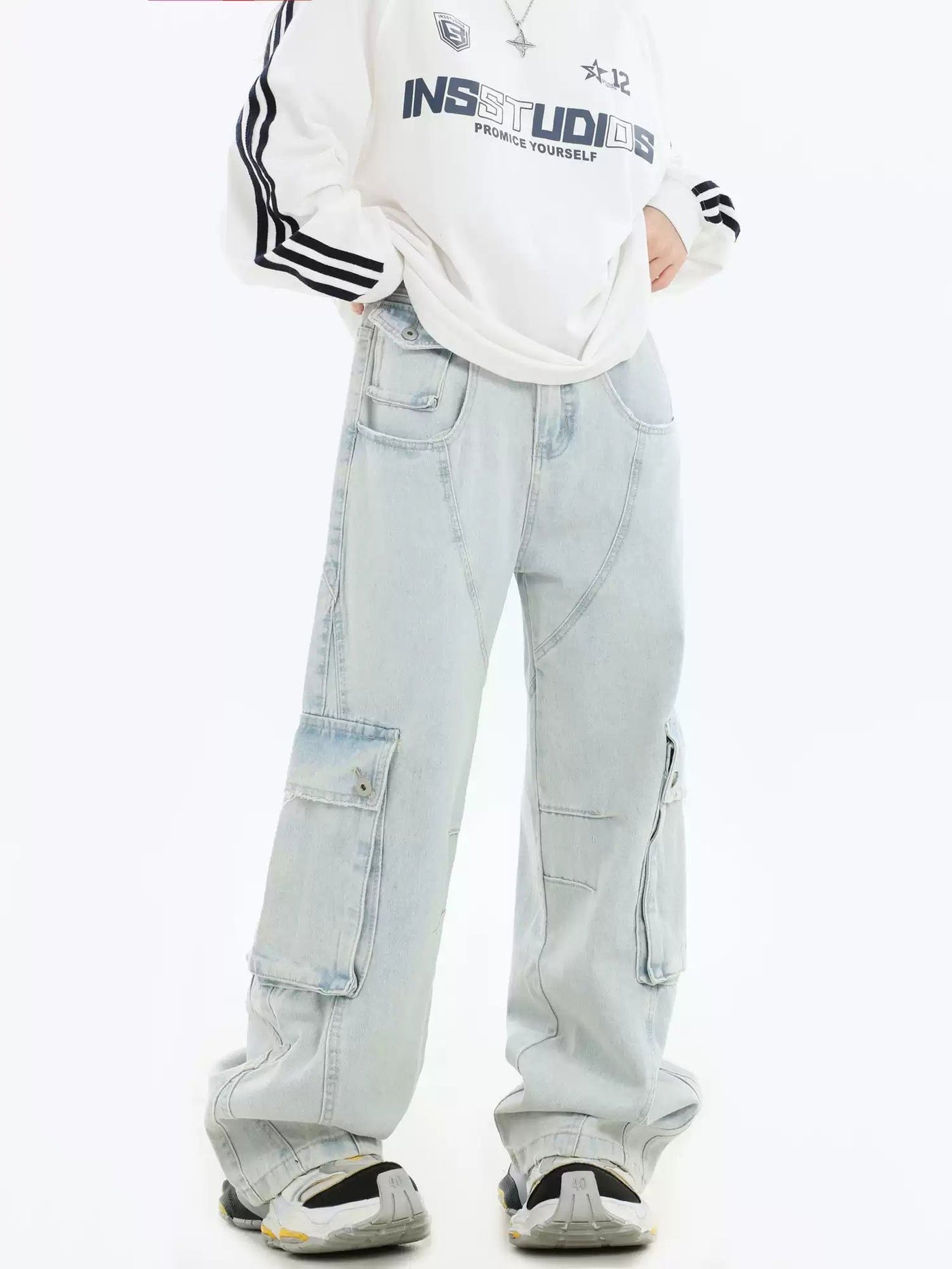 Light Wash Cargo Jeans Korean Street Fashion Jeans By INS Korea Shop Online at OH Vault