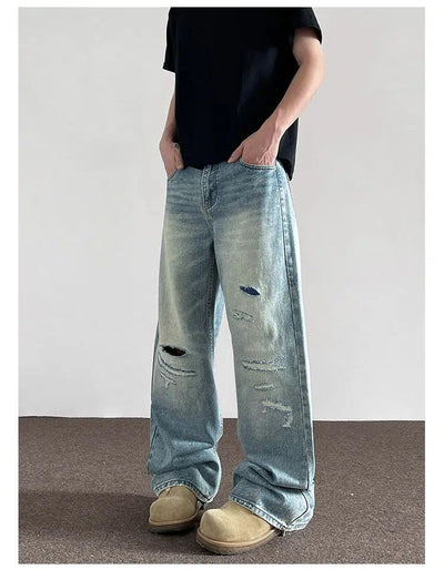 Light Washed Distressed Jeans Korean Street Fashion Jeans By A PUEE Shop Online at OH Vault