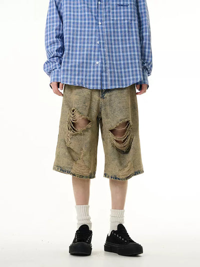 Rust Washed Denim Shorts Korean Street Fashion Shorts By 77Flight Shop Online at OH Vault