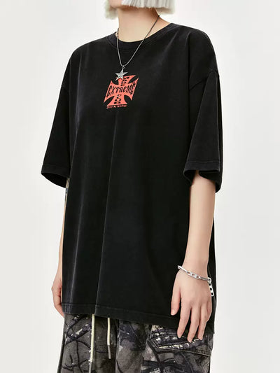 Smudged Cross Logo T-Shirt Korean Street Fashion T-Shirt By Made Extreme Shop Online at OH Vault