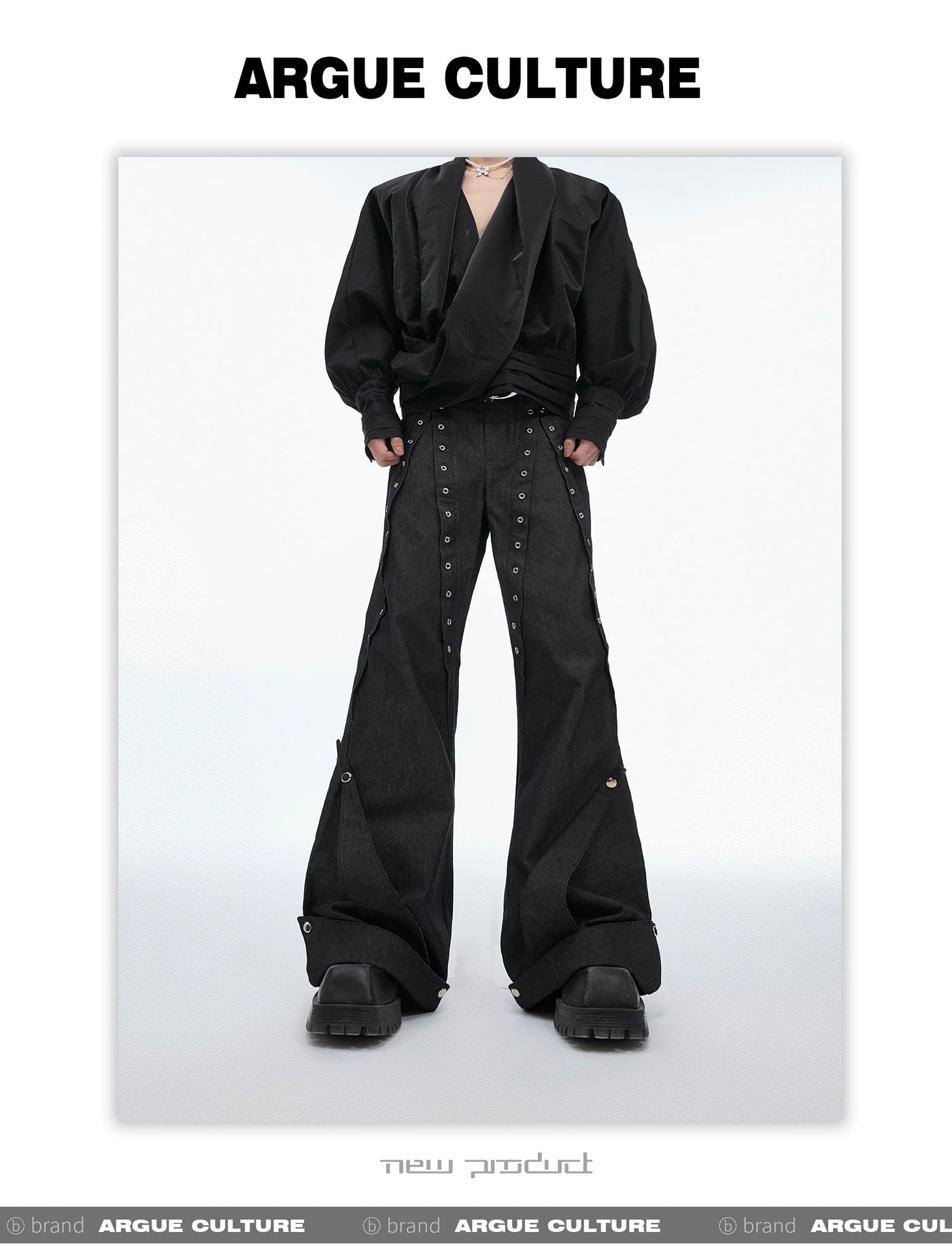 Metal Embellished Wide Leg Pants Korean Street Fashion Pants By Argue Culture Shop Online at OH Vault