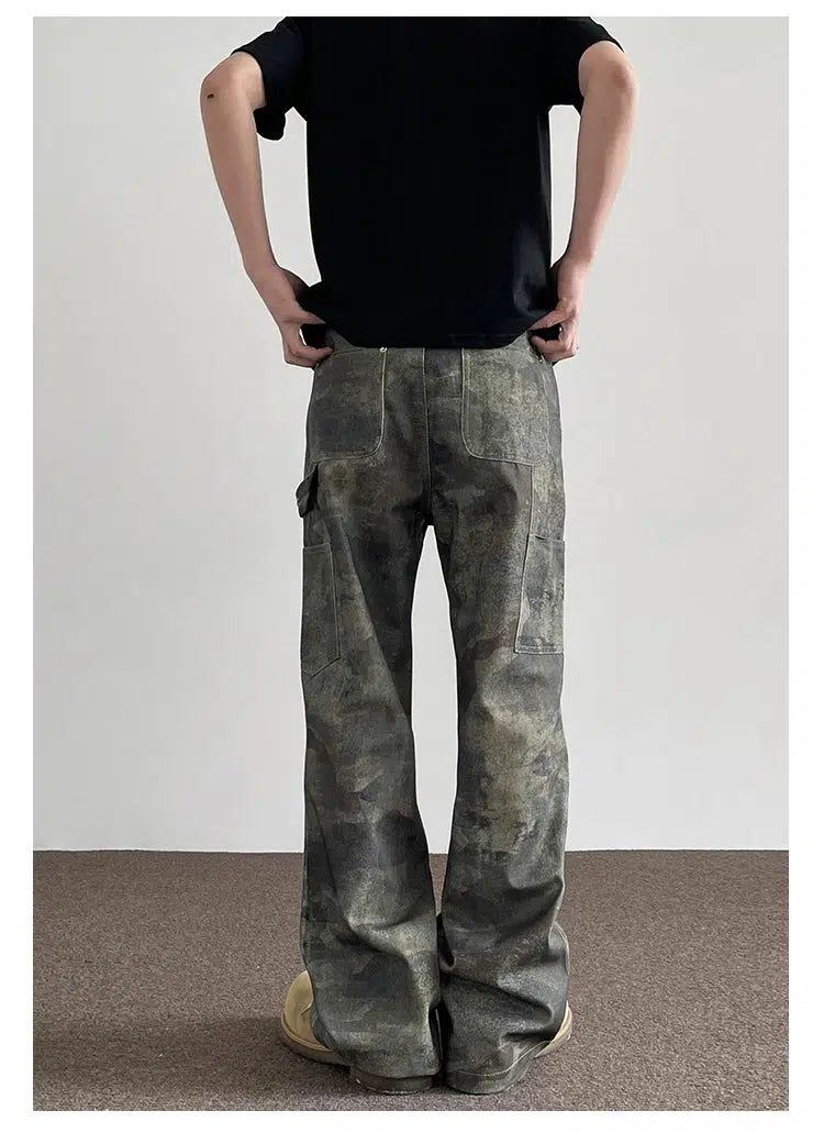 Old Camouflage Slim Fit Jeans Korean Street Fashion Jeans By A PUEE Shop Online at OH Vault