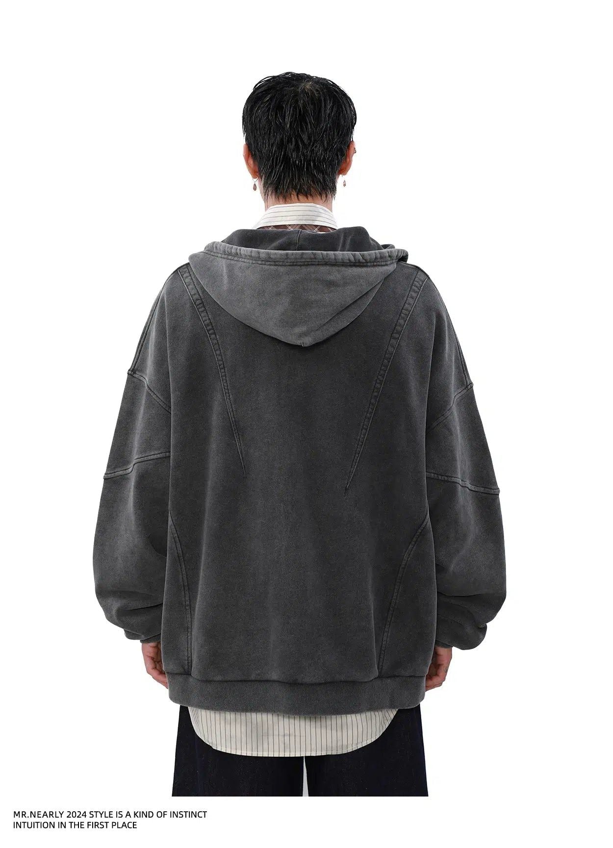 Heavy Washed Pocket Zip-Up Hoodie Korean Street Fashion Hoodie By Mr Nearly Shop Online at OH Vault