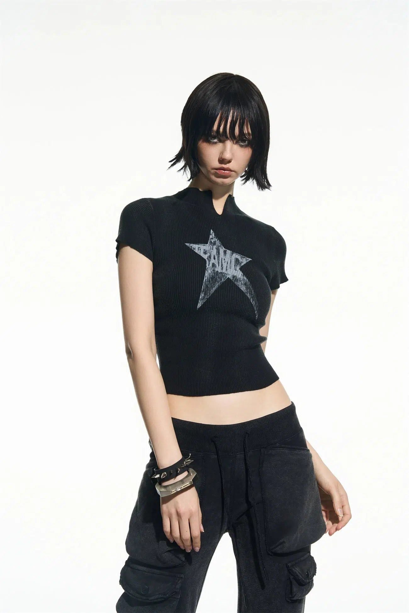 Washed Star Graphic Cropped T-Shirt Korean Street Fashion T-Shirt By Team Geek Shop Online at OH Vault