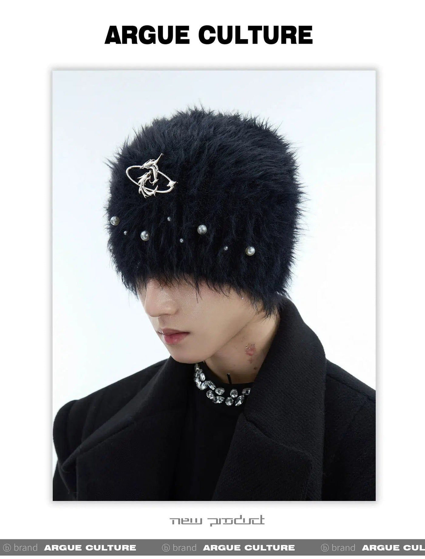 Furry Pearl & Metal Logo Hat Korean Street Fashion Hat By Argue Culture Shop Online at OH Vault