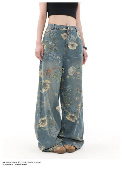 Faded Floral Pattern Jeans Korean Street Fashion Jeans By Mr Nearly Shop Online at OH Vault