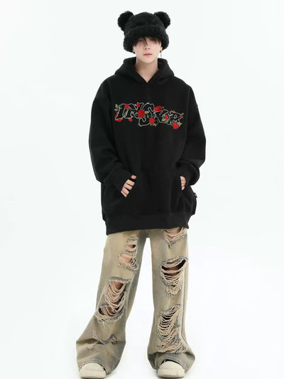 Rose Stitch Logo Hoodie Korean Street Fashion Hoodie By INS Korea Shop Online at OH Vault