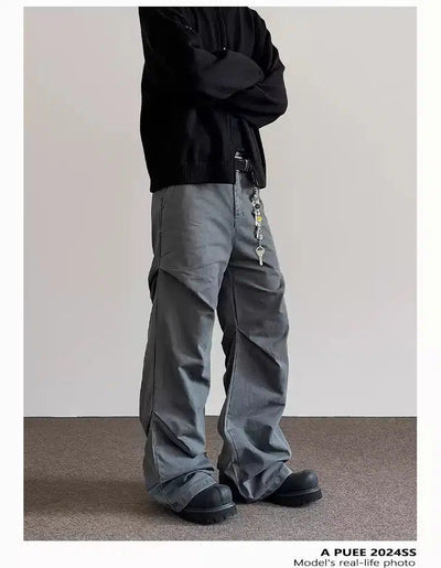 Pleated Structure Straight Pants Korean Street Fashion Pants By A PUEE Shop Online at OH Vault