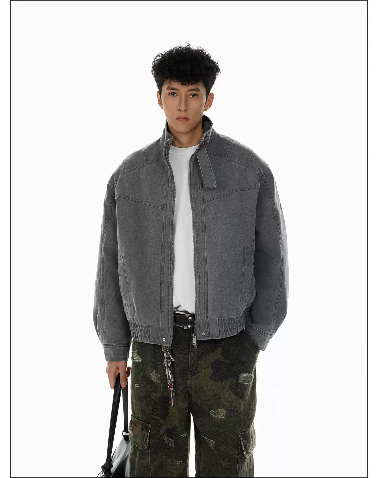 Structured Washed Neck Strap Jacket Korean Street Fashion Jacket By Mr Nearly Shop Online at OH Vault