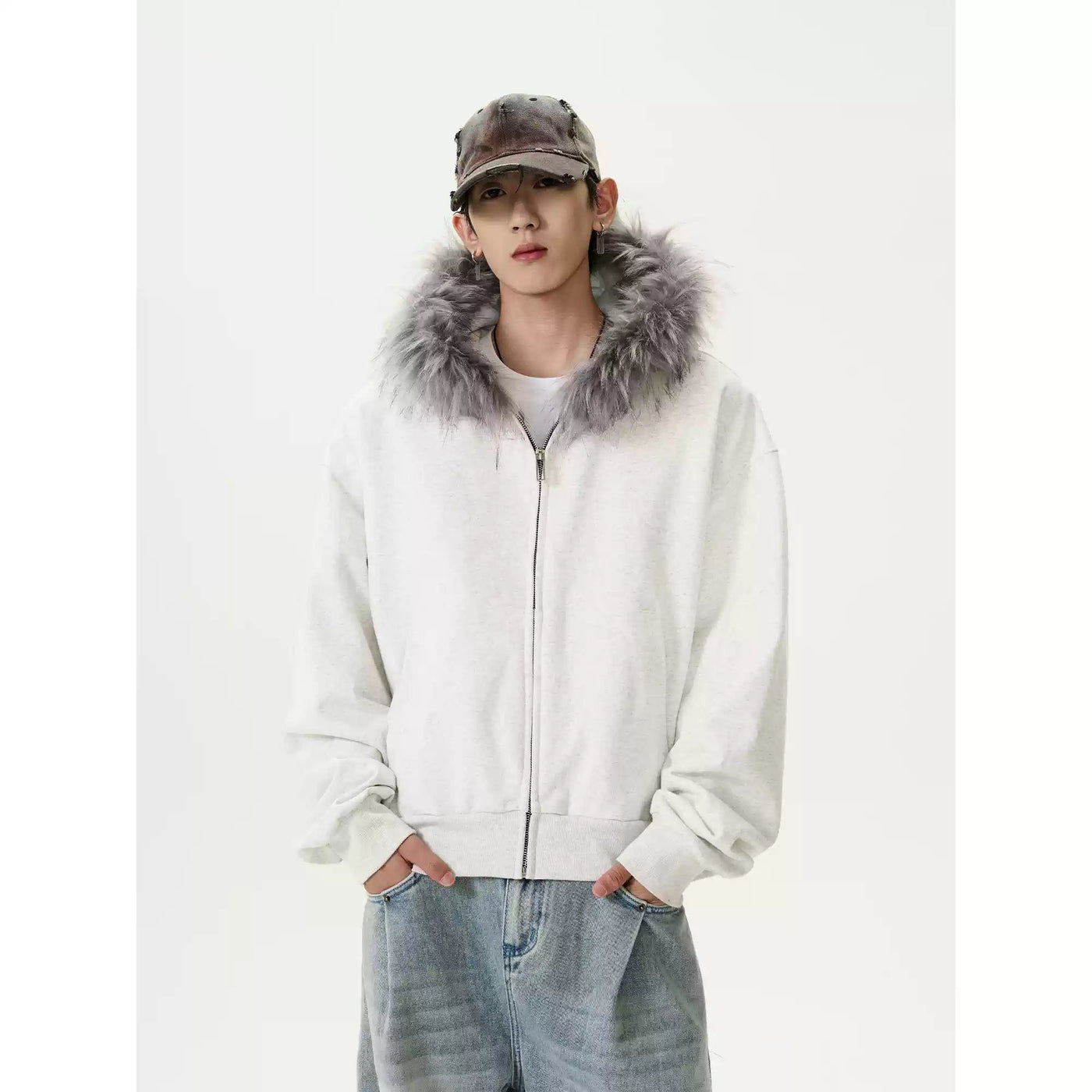 Furry Edge Zip-Up Hoodie Korean Street Fashion Hoodie By MaxDstr Shop Online at OH Vault