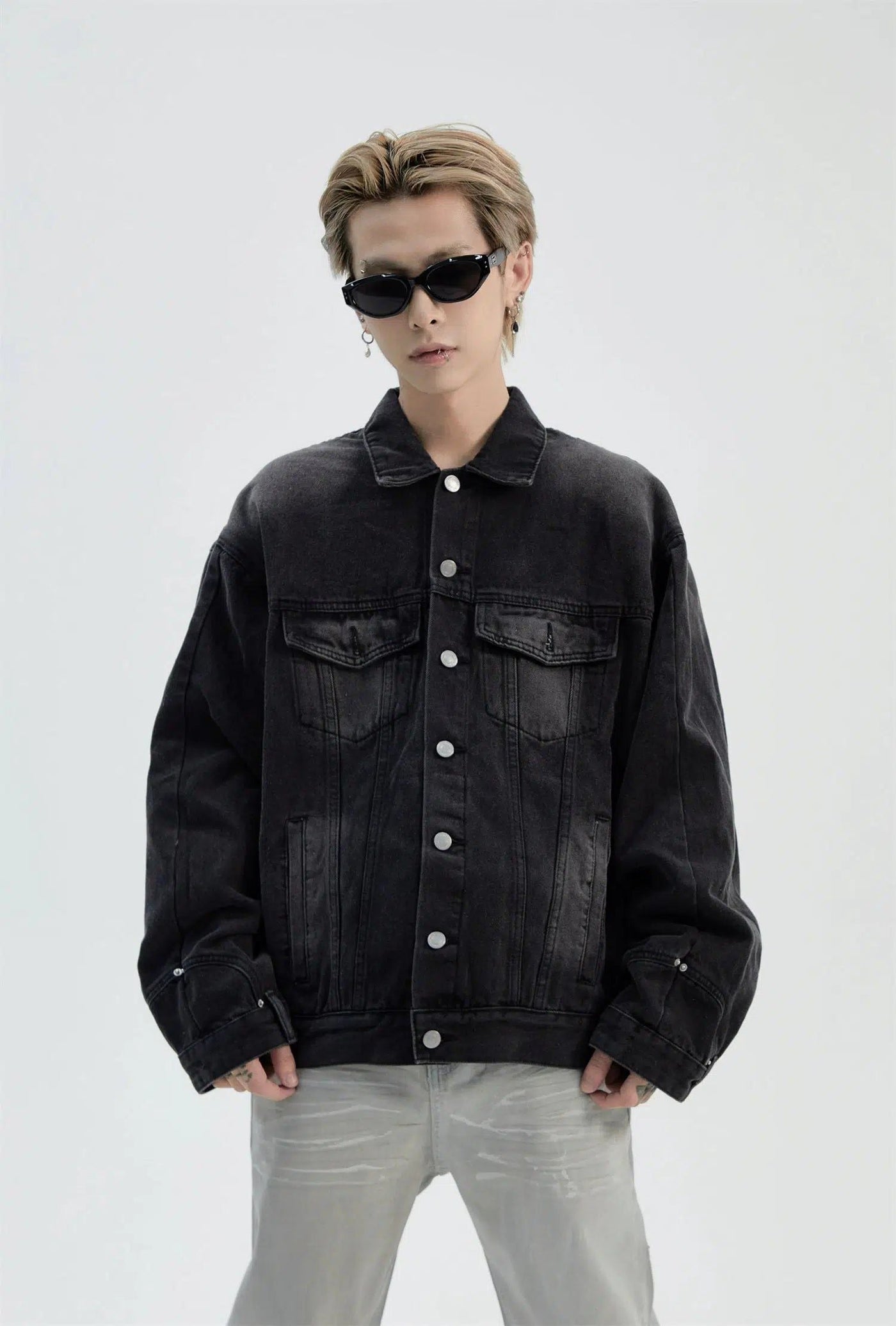 Heavy Inverted Style Denim Jacket Korean Street Fashion Jacket By Ash Dark Shop Online at OH Vault