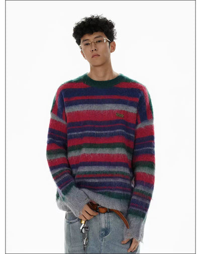 Striped Fuzzy Pullover Sweater Korean Street Fashion Sweater By Mr Nearly Shop Online at OH Vault