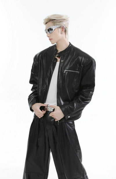 Snap Buttons and Zipped PU Leather Jacket Korean Street Fashion Jacket By Turn Tide Shop Online at OH Vault