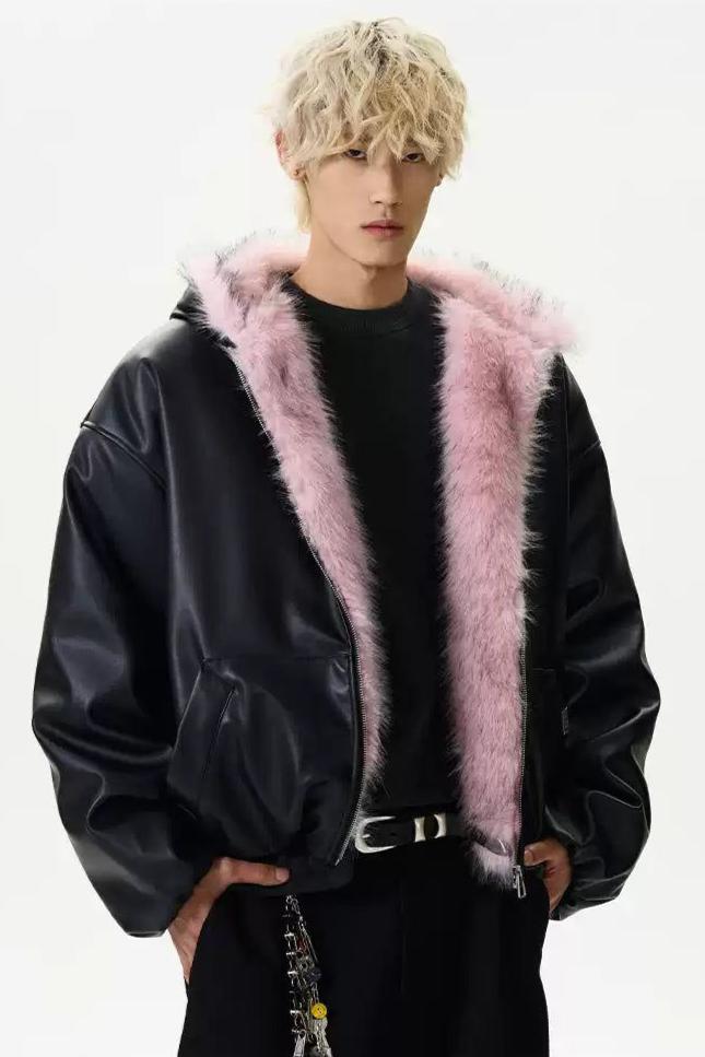 Fur Trimmed PU Leather Jacket Korean Street Fashion Jacket By A PUEE Shop Online at OH Vault